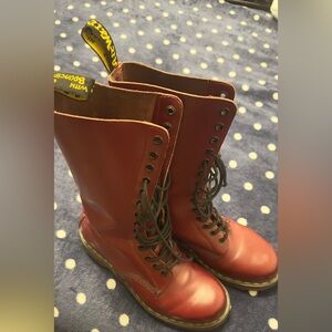 Red Leather Combat Boots